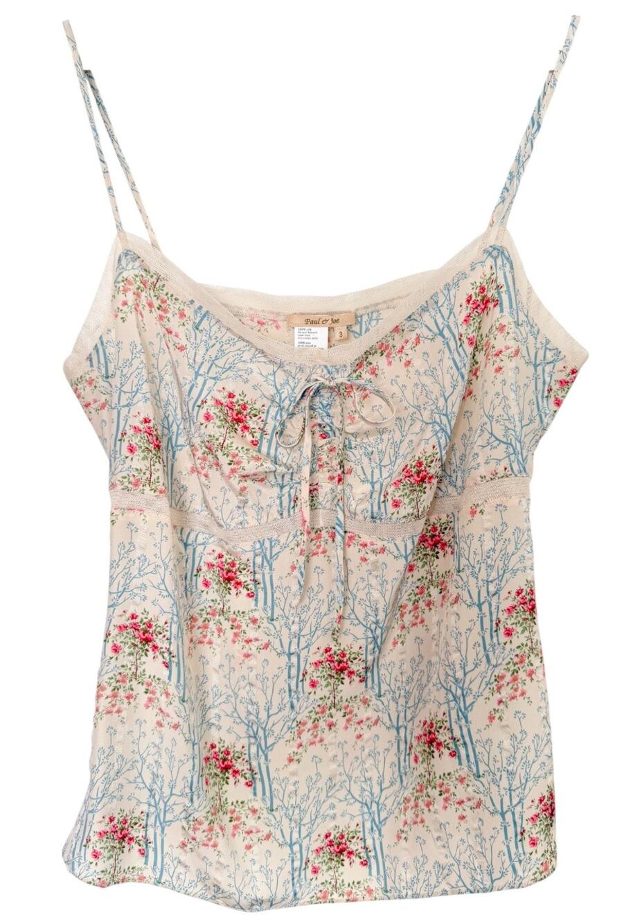 SOLD* Y2K vintage paul & joe 100% silk cami tank top floral coquette fairy
